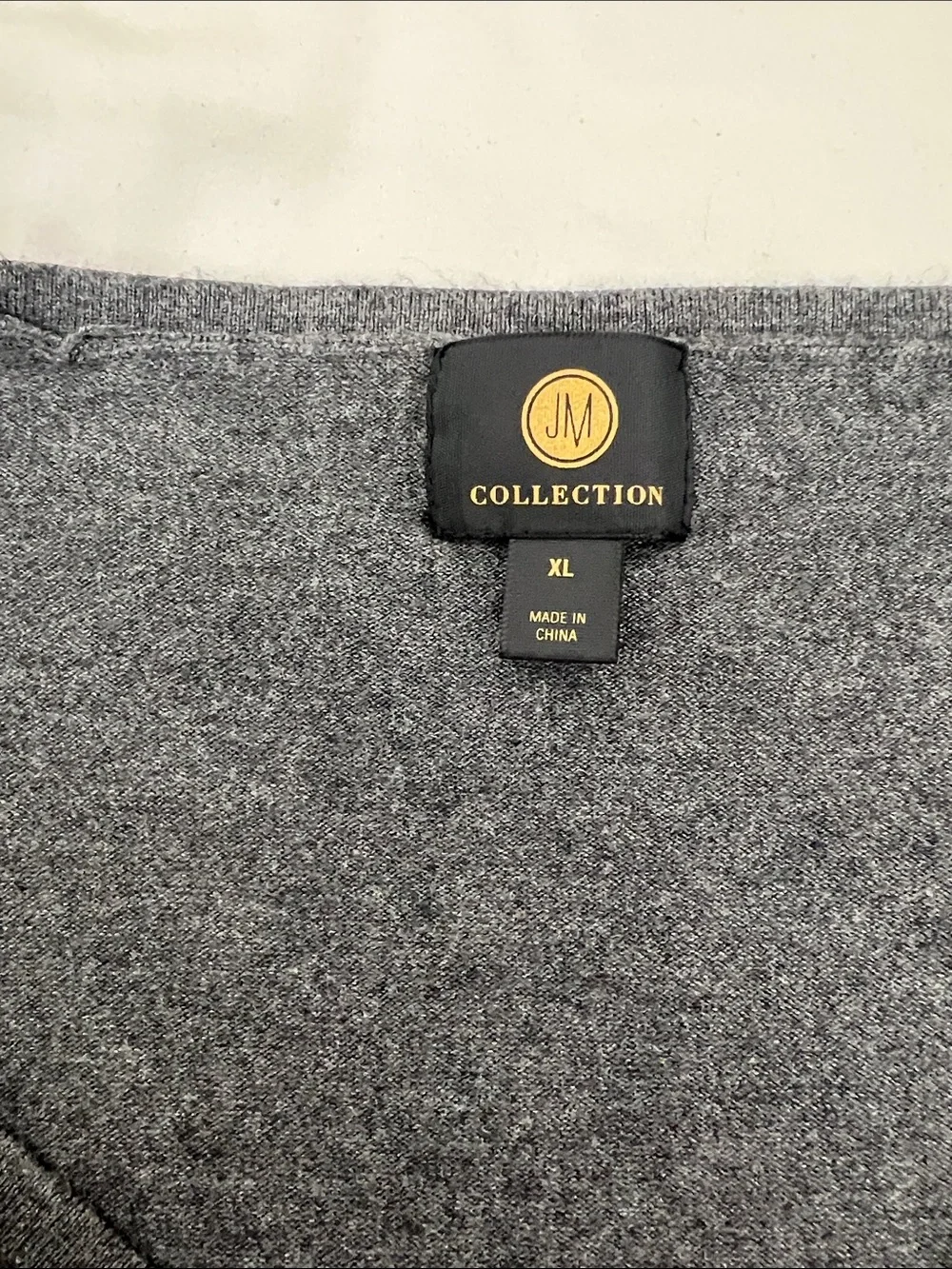 JM Collection Charcoal Gray V-Neck Sweater with Diagonal Overlay